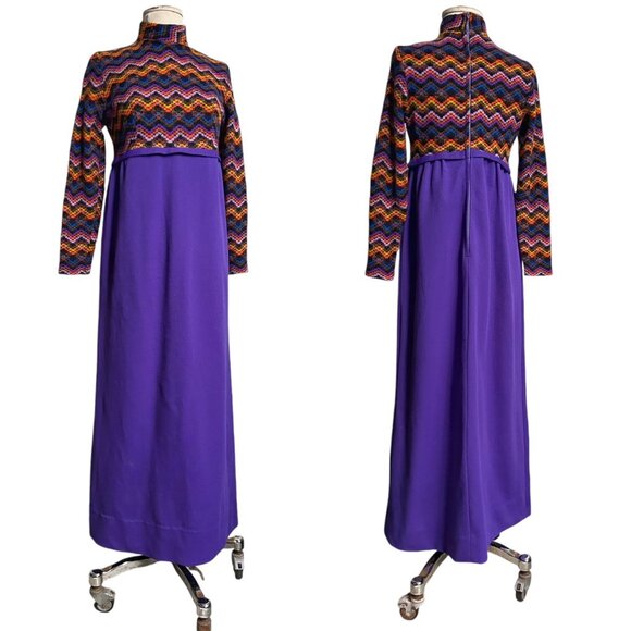 70s vintage maxi dress empire waist maxi sweater top Long sleeve mockneck. - Picture 3 of 11